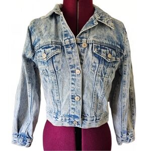 KanCan Acid Wash Blue Jean Jacket Classic Cropped Retro Style